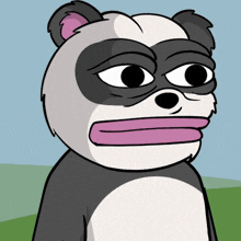 a cartoon of a panda bear with a pink lip