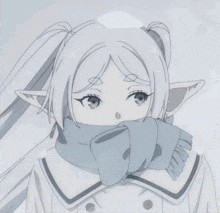 a girl with white hair is wearing a scarf