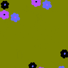 a green background with blue and purple flowers and the words " i 'm sorry "