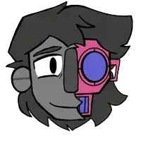 a cartoon drawing of a man 's face with a pink object in the middle of his face