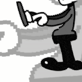 a pixel art drawing of a person 's leg with the letter i visible