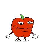 a pixel art drawing of an apple with arms and legs