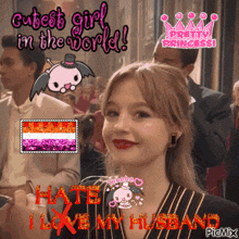 a picture of a woman with the words " cutest girl in the world "