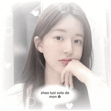 a picture of a girl with the words " zhao lusi solo de mon " below her