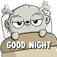 a cartoon character is laying in bed with the words good night written on the bottom
