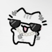 a drawing of a cat wearing sunglasses and a chain around its neck .