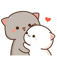 a couple of cats are hugging each other with a heart behind them .
