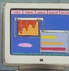 a computer monitor with a graph on the screen and a few other windows