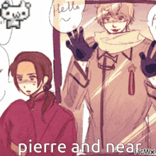 a drawing of two people with the words pierre and near in the bottom right corner