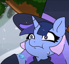 a cartoon drawing of a pony with a top hat