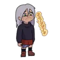 a cartoon drawing of a girl with a knife and the word sniffle