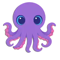a purple octopus with pink tentacles and blue eyes