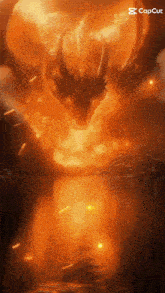 a painting of a dragon surrounded by fire with the caption capcut at the bottom