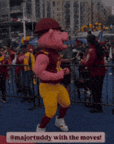 a mascot wearing a red jersey with the number 08 on it