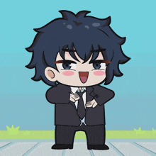 a cartoon of a man in a suit and tie with a heart on his head