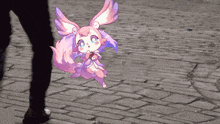 a person walking past a cartoon character with wings
