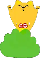 a cartoon drawing of a yellow bear with a red circle around its mouth