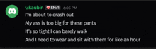 a screenshot of a discord conversation between gkaubin and enr