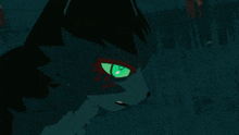 a cartoon cat with green eyes and red spots