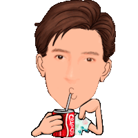 a cartoon of a man drinking a coca cola can with a straw