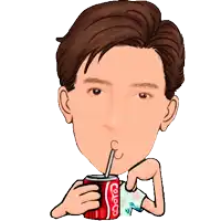 a cartoon of a man drinking a coca cola can with a straw