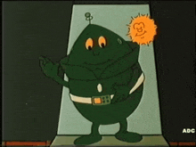 a cartoon of the little green man with a sun behind him