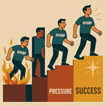 a man wearing a shirt that says giverep is walking up stairs