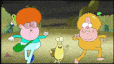 a group of cartoon characters including a boy with glasses and a sheep