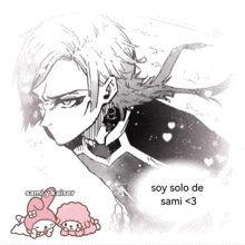 a drawing of a skeleton with the words soy solo de sami < 3
