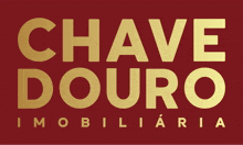 a logo for chave douro imobiliaria in gold on a red background