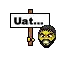a pixel art drawing of a man with a beard and a hat .