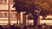 a cartoon of a person climbing a tree