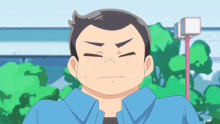 a cartoon of a man with his eyes closed and his mouth open