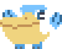 a pixel art drawing of a duck wearing a hat and sunglasses