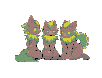 a pixel art of three cats sitting next to each other .