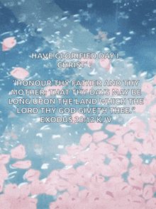 a bible verse from exodus 20:12 kjv is displayed on a blue background