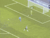 a soccer game is being played on a field and the goalie is named pope