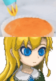 a pixel art of a girl and a cake