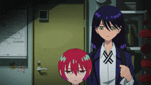 a girl with red hair is standing next to another girl