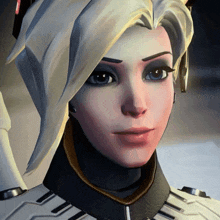 a close up of a video game character with blonde hair