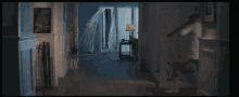 a man is running down a set of stairs in a dark room