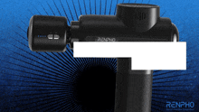a black renpho massage gun is displayed on a blue background