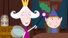 a cartoon illustration of a fairy and a boy