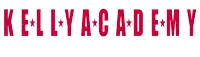 a logo for kelly 's academy is red and white