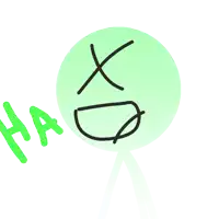 a drawing of a green circle with a smiley face and the word ha written below it