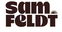a logo for sam feldt shows a sun burst