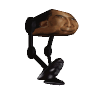a computer generated image of a man 's head with a pair of black shoes attached to it