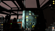 a screenshot of a video game shows a microwave on a table with a warning sign