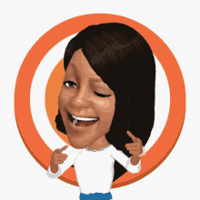 a cartoon of a woman pointing at herself in an orange circle