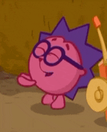 a cartoon hedgehog wearing glasses and a drum
